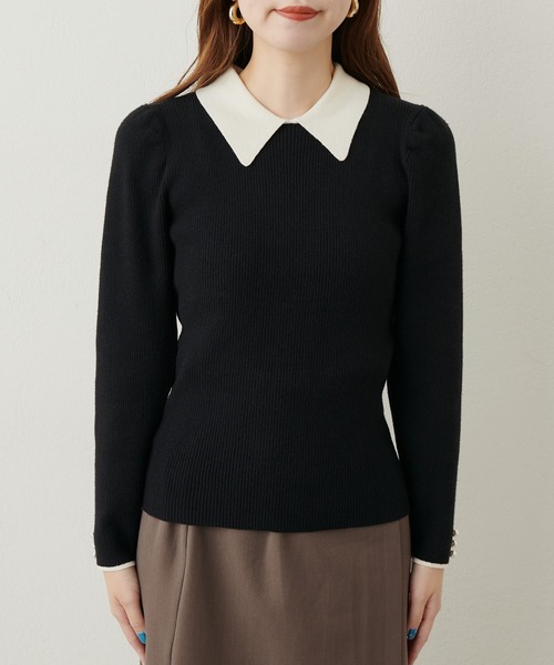 セール】WEB限定 / 配色衿付きリブニット（ニット/セーター）｜natural