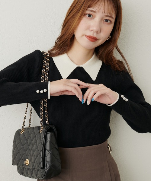 natural couture(ナチュラルクチュール)の「WEB限定 / 配色衿付きリブニット(ニット/セーター・レディース・ブラウン/モカ/サックスブルー/アイボリー/ブラック・MEDIUM/SMALL)」の16枚目の写真
