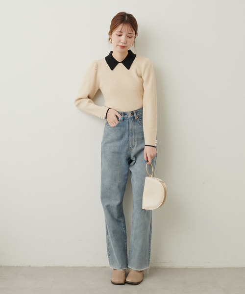 natural couture(ナチュラルクチュール)の「WEB限定 / 配色衿付きリブニット(ニット/セーター・レディース・ブラウン/モカ/サックスブルー/アイボリー/ブラック・MEDIUM/SMALL)」の11枚目の写真