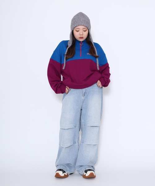 PUNYUS（プニュズ）の「ハーフZIPバイカラースウェット（スウェット・レディース・ブルー/杢グレー/パープル・3/4）」の17枚目の写真