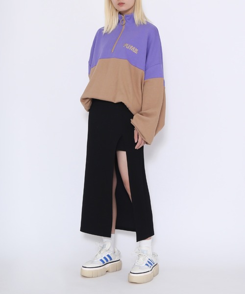 PUNYUS（プニュズ）の「ハーフZIPバイカラースウェット（スウェット・レディース・ブルー/杢グレー/パープル・3/4）」の10枚目の写真