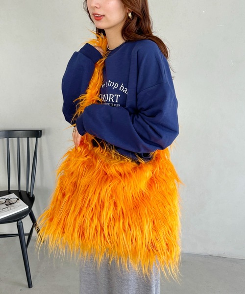 un+frame（アンフレーム）の「feather big shoulder bag／フェザーヤーンビッグショルダーバッグ（ショルダーバッグ・レディース・ブルー/ベージュ/ブラック/オレンジ/ホワイト・FREE）」の5枚目の写真