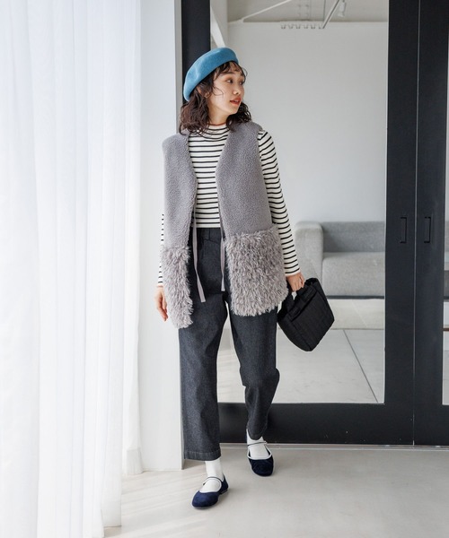 niko and...（ニコアンド）の「配色ステッチリブニットプルオーバー（ニット/セーター・レディース・オレンジ/ネイビー/ブラック/セージグリーン/オフホワイト/ホワイト・MEDIUM/LARGE）」の8枚目の写真