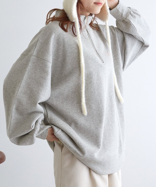 ロゴ刺繍ハーフジップスウェット ロゴ刺繍ハーフジップスウェットトップス[fu221] | レディース