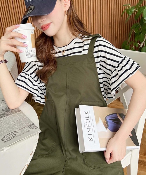 moment+（モーメントプラス）の「コットンライクツイルワイドシルエットベイカーサロペット（サロペット/オーバーオール・レディース・アイボリー/ブラック/カーキ・L/M）」の16枚目の写真