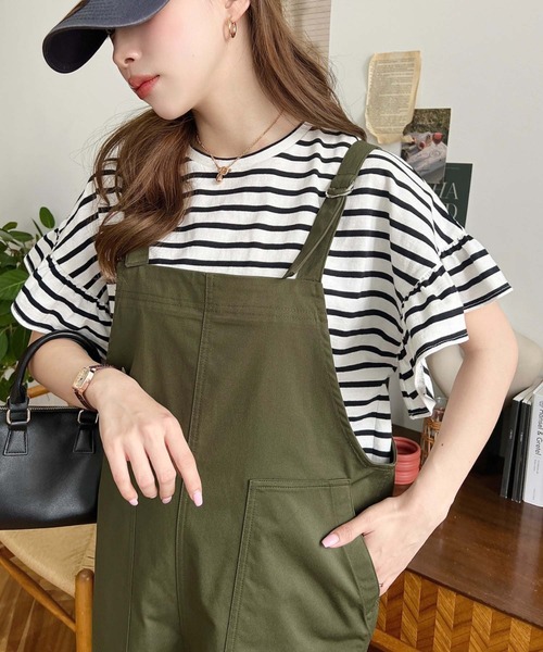 moment+（モーメントプラス）の「コットンライクツイルワイドシルエットベイカーサロペット（サロペット/オーバーオール・レディース・アイボリー/ブラック/カーキ・L/M）」の12枚目の写真