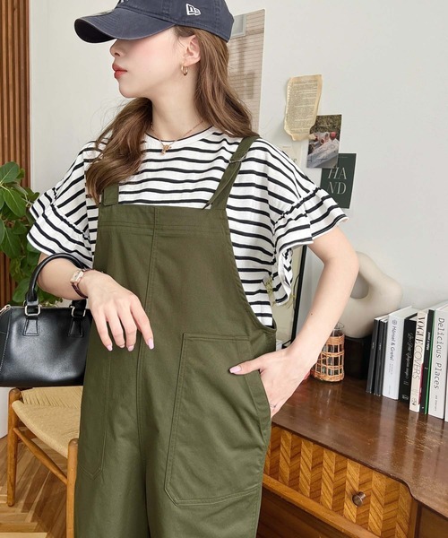 moment+（モーメントプラス）の「コットンライクツイルワイドシルエットベイカーサロペット（サロペット/オーバーオール・レディース・アイボリー/ブラック/カーキ・L/M）」の14枚目の写真