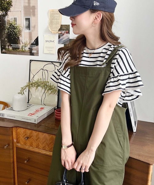 moment+（モーメントプラス）の「コットンライクツイルワイドシルエットベイカーサロペット（サロペット/オーバーオール・レディース・アイボリー/ブラック/カーキ・L/M）」の17枚目の写真