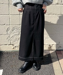 配色ステッチタイトロングスカート