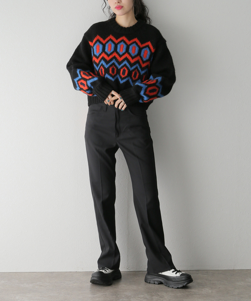 GANNI ガニー 24AW Graphic Wool Mix Knit グラフィックウールミックスニット BD.C グレー S ITBKUUK7LCJY GANNI ガニー 24AW Graphic Wool Mix Knit グラフィックウール