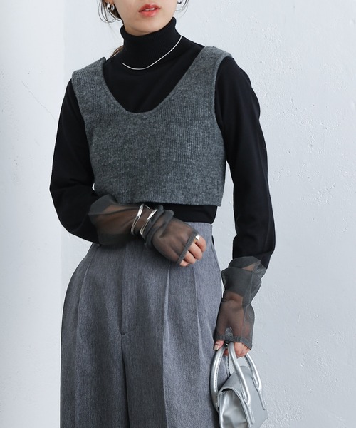 COLONY 2139(コロニートゥーワンスリーナイン)の「PBT袖シアー切替タートルニット(ニット/セーター・レディース・アイボリー/ブラック/グレー/ブラウン・FREE)」の18枚目の写真