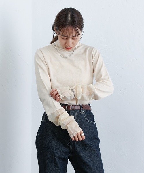 COLONY 2139(コロニートゥーワンスリーナイン)の「PBT袖シアー切替タートルニット(ニット/セーター・レディース・アイボリー/ブラック/グレー/ブラウン・FREE)」の8枚目の写真