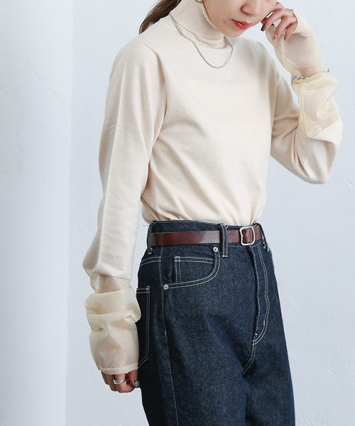 COLONY 2139(コロニートゥーワンスリーナイン)の「PBT袖シアー切替タートルニット(ニット/セーター・レディース・アイボリー/ブラック/グレー/ブラウン・FREE)」の9枚目の写真