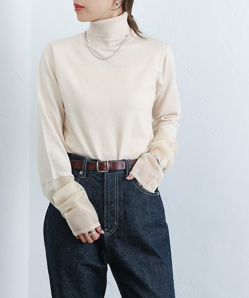 COLONY 2139(コロニートゥーワンスリーナイン)の「PBT袖シアー切替タートルニット(ニット/セーター・レディース・アイボリー/ブラック/グレー/ブラウン・FREE)」の5枚目の写真