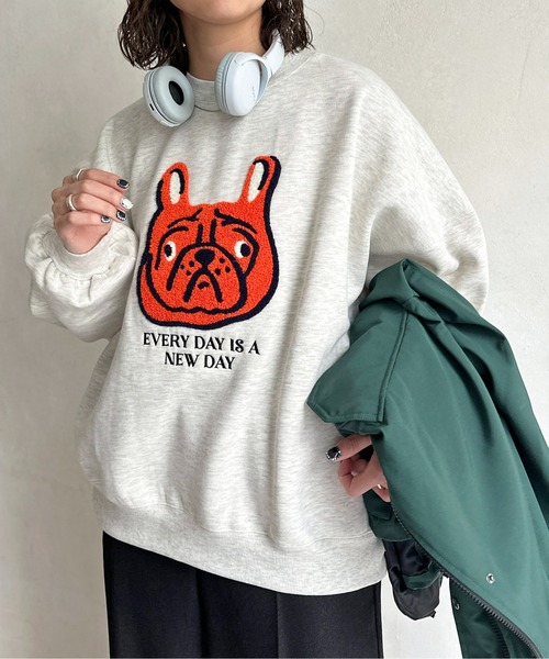 CPCM(シーピーシーエム)の「イヌサガラ刺繍裏起毛スウェット(スウェット・レディース・ブラック/キナリ/グレー・FREE)」の12枚目の写真