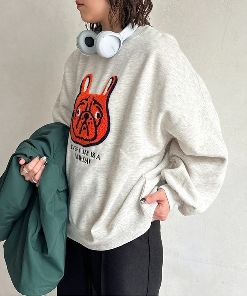 CPCM(シーピーシーエム)の「イヌサガラ刺繍裏起毛スウェット(スウェット・レディース・ブラック/キナリ/グレー・FREE)」の13枚目の写真