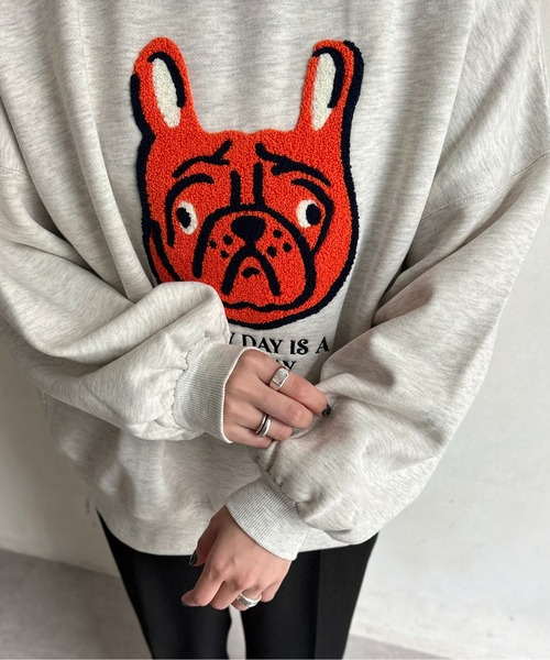 CPCM(シーピーシーエム)の「イヌサガラ刺繍裏起毛スウェット(スウェット・レディース・ブラック/キナリ/グレー・FREE)」の16枚目の写真