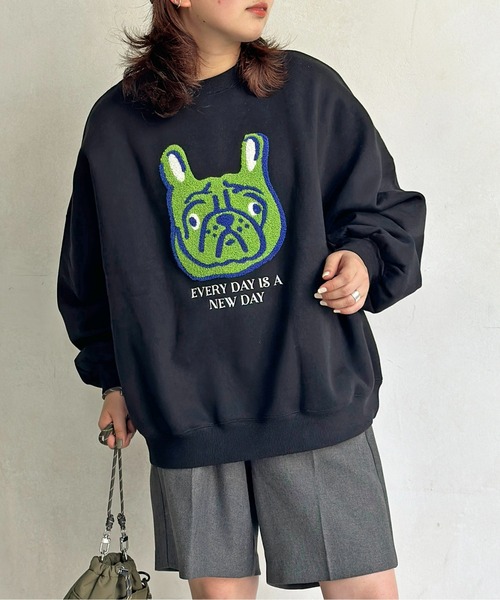 CPCM(シーピーシーエム)の「イヌサガラ刺繍裏起毛スウェット(スウェット・レディース・ブラック/キナリ/グレー・FREE)」の4枚目の写真
