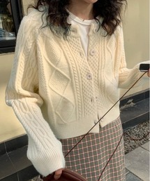 ケーブル編み モヘア ニット カーディガン