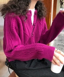 ケーブル編み モヘア ニット カーディガン
