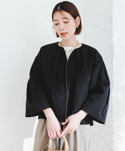 F by ROSSO(エフバイロッソ)の「F by ROSSO グログランベルスリーブショートジャケット(ノーカラージャケット・レディース・オフホワイト/ブラック・FREE)」の4枚目の写真