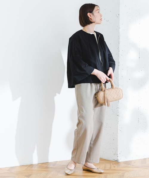 F by ROSSO(エフバイロッソ)の「F by ROSSO グログランベルスリーブショートジャケット(ノーカラージャケット・レディース・オフホワイト/ブラック・FREE)」の6枚目の写真