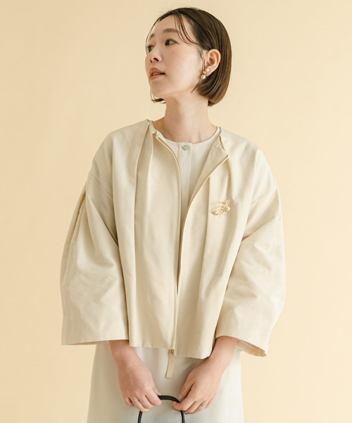 F by ROSSO(エフバイロッソ)の「F by ROSSO グログランベルスリーブショートジャケット(ノーカラージャケット・レディース・オフホワイト/ブラック・FREE)」の12枚目の写真