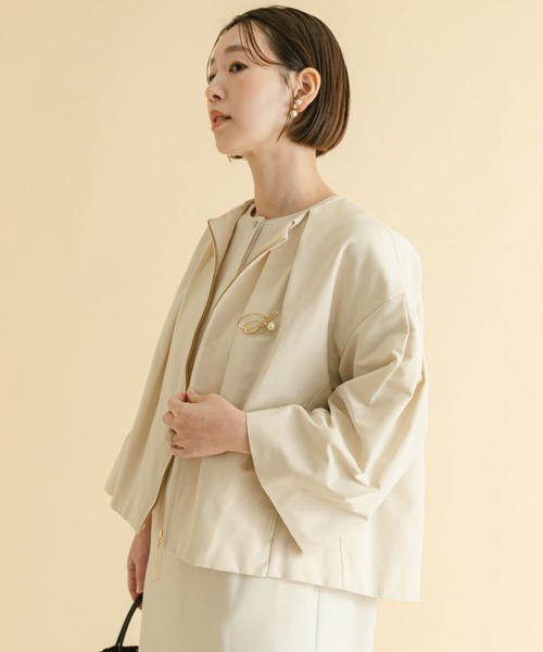 F by ROSSO(エフバイロッソ)の「F by ROSSO グログランベルスリーブショートジャケット(ノーカラージャケット・レディース・オフホワイト/ブラック・FREE)」の14枚目の写真