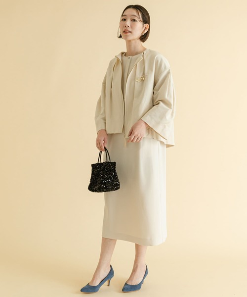 F by ROSSO(エフバイロッソ)の「F by ROSSO グログランベルスリーブショートジャケット(ノーカラージャケット・レディース・オフホワイト/ブラック・FREE)」の15枚目の写真