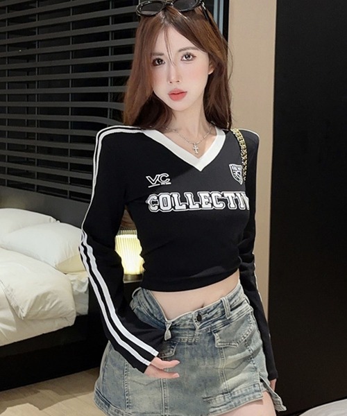 GLAMOROUS JANE(グラマラスジェーン)の「配色ラインプリントVネックロンT(Tシャツ/カットソー・レディース・ホワイト/ブラック・FREE)」の20枚目の写真