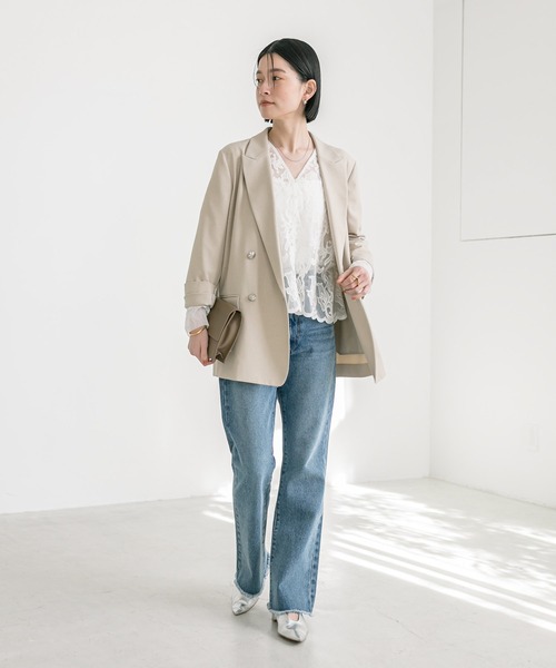 RIVE DROITE（リヴドロワ）の「リネンライクピークドラペルジャケット（テーラードジャケット・レディース・グレー/ネイビー/ベージュ・FREE）」の13枚目の写真