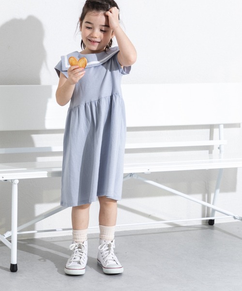 バックボタン セーラーカラーワンピース（ワンピース