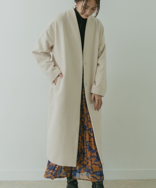 green label きつ relaxing」 ノーカラーコート 38 オフホワイト  