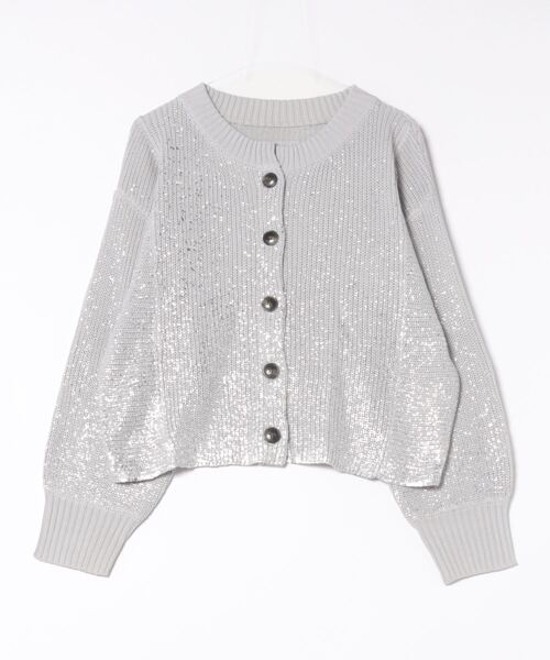 STYLEBLOCK(スタイルブロック)の「A麻タッチ箔プリントニットカーディガン(カーディガン/ボレロ・レディース・ブラック/ホワイト/ライトグレー・M)」の5枚目の写真