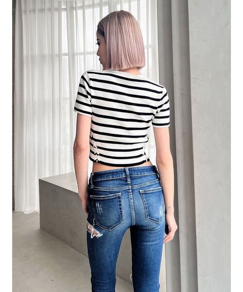 GYDA（ジェイダ）の「BACKレースアップPOLOニットトップス（ニット/セーター・レディース・オフホワイト/その他1/ブラック・FREE）」の8枚目の写真