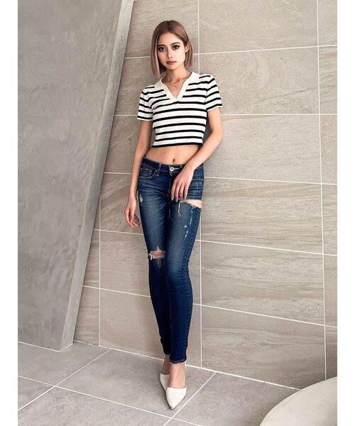 GYDA（ジェイダ）の「BACKレースアップPOLOニットトップス（ニット/セーター・レディース・オフホワイト/その他1/ブラック・FREE）」の10枚目の写真