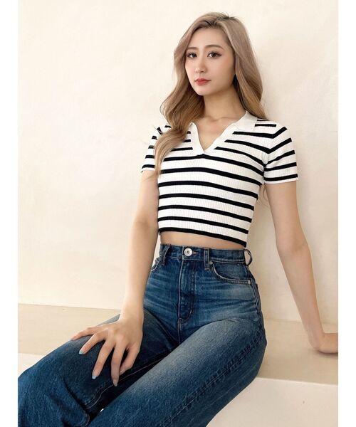 GYDA（ジェイダ）の「BACKレースアップPOLOニットトップス（ニット/セーター・レディース・オフホワイト/その他1/ブラック・FREE）」の13枚目の写真