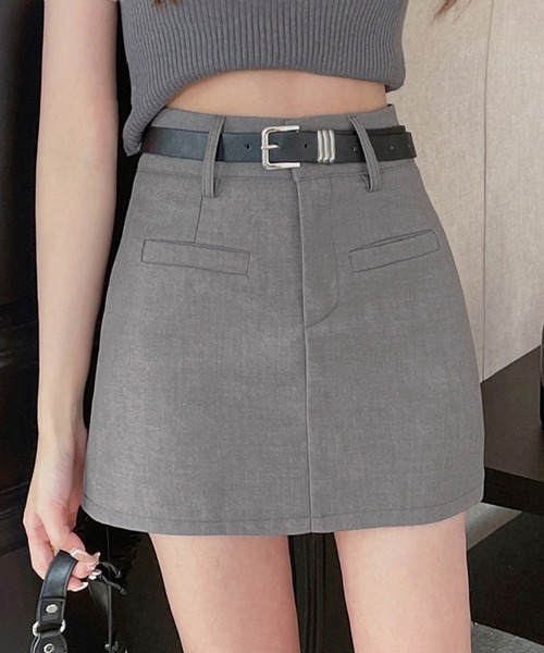 Miniministore(ミニミニストア)の「ミニスカート スーツスカート ベルト付き(スカート・レディース・ブラック/ダークグレー・L/M)」の2枚目の写真