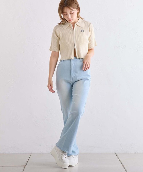 one after another NICE CLAUP(ワンアフターアナザーナイスクラップ)の「ダブルジップワンポイト刺繍ニット【WEB限定商品】(ニット/セーター・レディース・ネイビー/イエロー/アイボリー/グレー・FREE)」の16枚目の写真