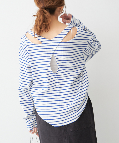 LORO(ロロ)の「【Loro / ローロ】 Cross Boat Long Sleeve(Tシャツ/カットソー・レディース・ブラック/ホワイト・FREE)」の2枚目の写真