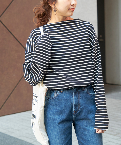 LORO(ロロ)の「【Loro / ローロ】 Cross Boat Long Sleeve(Tシャツ/カットソー・レディース・ブラック/ホワイト・FREE)」の1枚目の写真