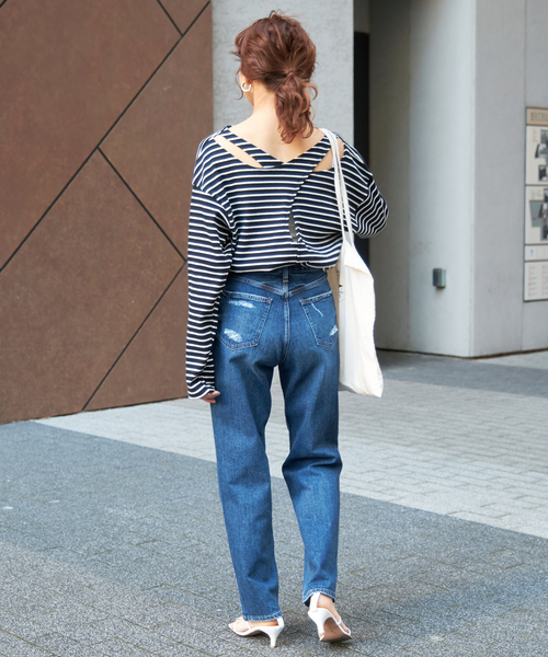 LORO(ロロ)の「【Loro / ローロ】 Cross Boat Long Sleeve(Tシャツ/カットソー・レディース・ブラック/ホワイト・FREE)」の5枚目の写真
