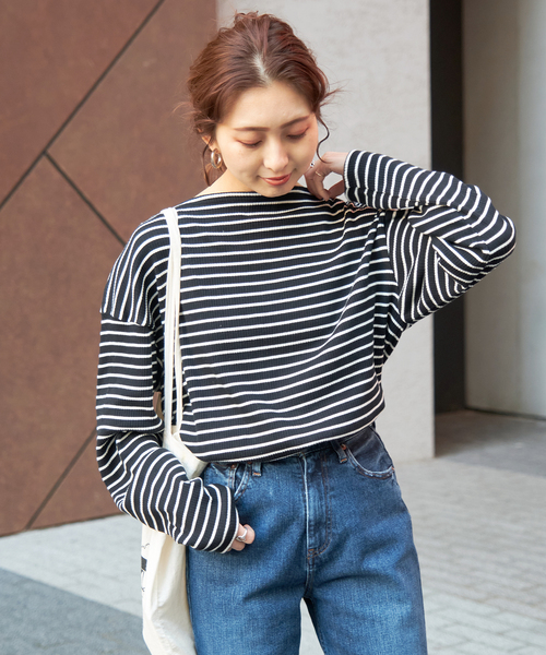 LORO(ロロ)の「【Loro / ローロ】 Cross Boat Long Sleeve(Tシャツ/カットソー・レディース・ブラック/ホワイト・FREE)」の6枚目の写真