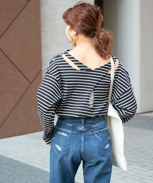 LORO(ロロ)の「【Loro / ローロ】 Cross Boat Long Sleeve(Tシャツ/カットソー・レディース・ブラック/ホワイト・FREE)」の8枚目の写真