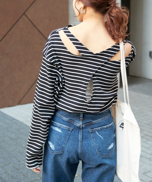 LORO(ロロ)の「【Loro / ローロ】 Cross Boat Long Sleeve(Tシャツ/カットソー・レディース・ブラック/ホワイト・FREE)」の9枚目の写真