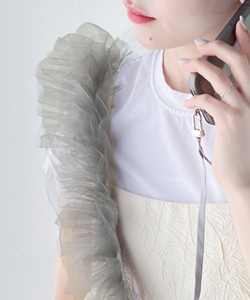 【milybilet】コーデのアクセントに。チュールフリルショルダー携帯ストラップ