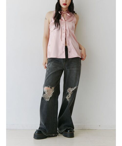 jouetie(ジュエティ)の「フロントリボンアメスリブラウス(シャツ/ブラウス・レディース・ピンク/グレー/オフホワイト・MEDIUM)」の5枚目の写真