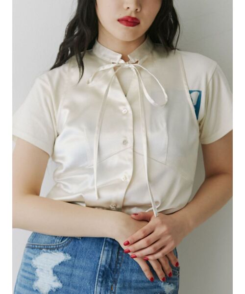 jouetie(ジュエティ)の「フロントリボンアメスリブラウス(シャツ/ブラウス・レディース・ピンク/グレー/オフホワイト・MEDIUM)」の10枚目の写真