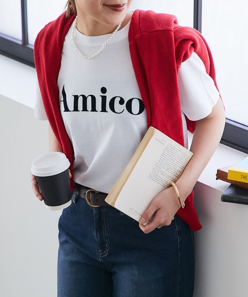 un dix cors（アンディコール）の「AmicoフロッキーTee（Tシャツ/カットソー・レディース・ネイビー/ホワイト/チャコールグレー・FREE）」の2枚目の写真