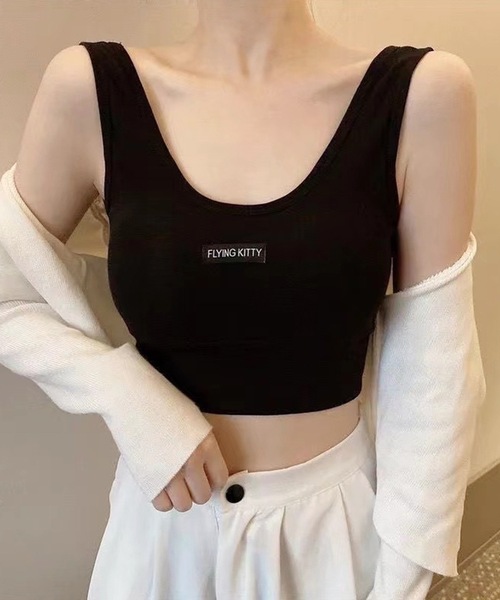 Lace Ladies(レースレディース)の「Uネック タグ付き ソリッドカラー カップ付き ハーフトップ(タンクトップ・レディース・グレー/ブラック/ホワイト・FREE)」の2枚目の写真